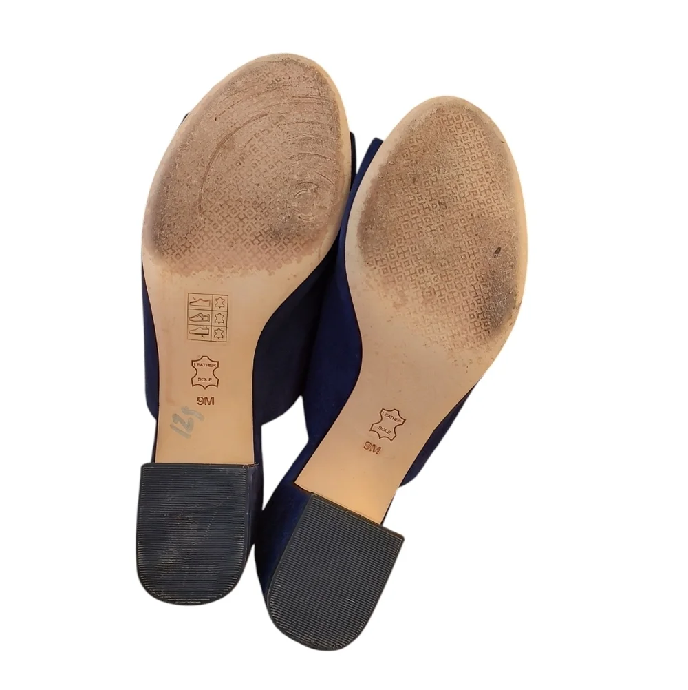 Tory Burch Navy Suede Peep Toe Mules